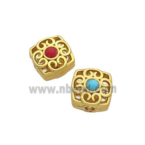 Tibetan Style Copper Beads Square Unfade Gold Plated