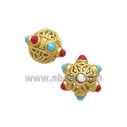 Tibetan Style Copper Beads Bicone Unfade Gold Plated