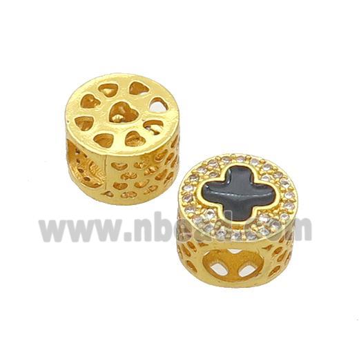 Copper Butter Beads Pave Zircon Black Enamel Cross Large Hole Gold Plated