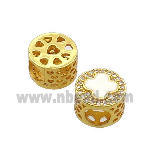 Copper Butter Beads Pave Zircon White Enamel Cross Large Hole Gold Plated