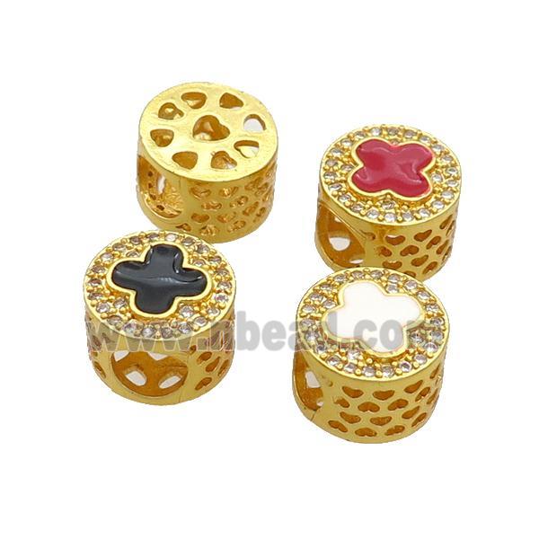 Copper Butter Beads Pave Zircon Mix Enamel Cross Large Hole Gold Plated