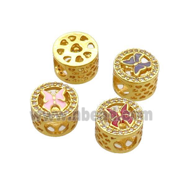 Copper Butter Beads Pave Zircon Mix Enamel Butterfly Large Hole Gold Plated