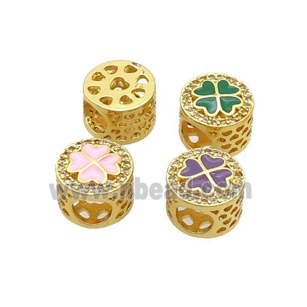 Copper Butter Beads Pave Zircon Mix Enamel Clover Large Hole Gold Plated