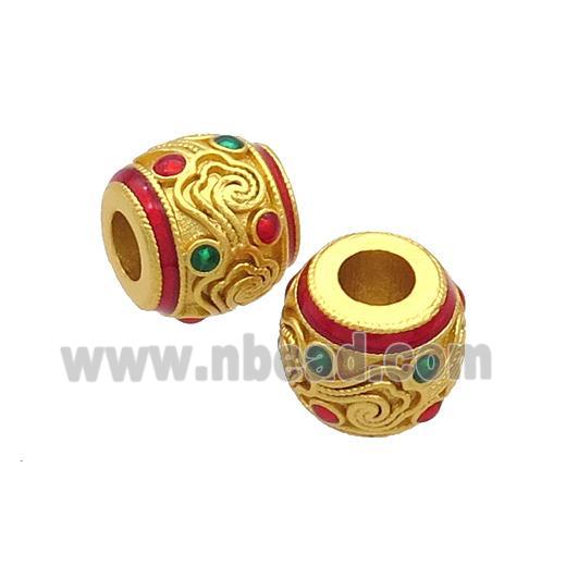 Copper Barrel Beads Red Enamel Large Hole Unfade Gold Plated