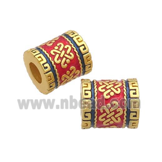 Copper Tube Beads Red Enamel Large Hole Unfade Gold Plated