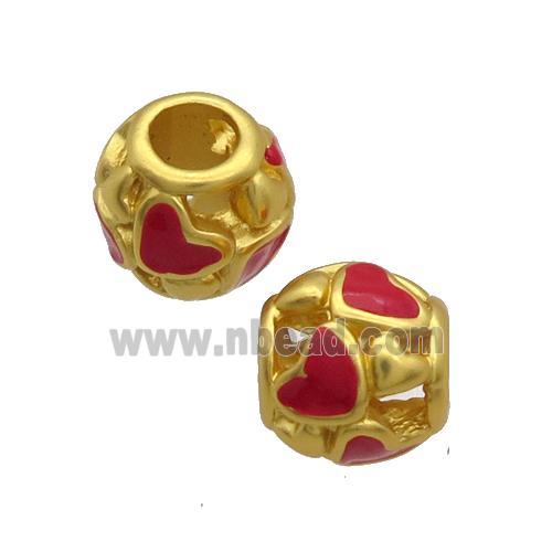 Copper Round Beads Red Enamel Heart Large Hole Unfade Gold Plated