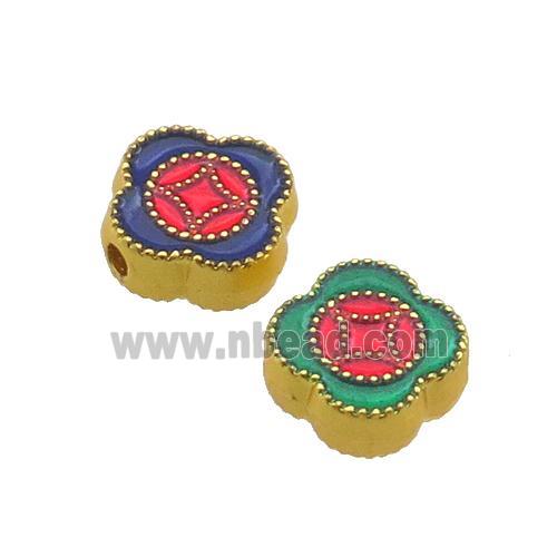 Copper Clover Beads Multicolor Enamel Unfade Gold Plated