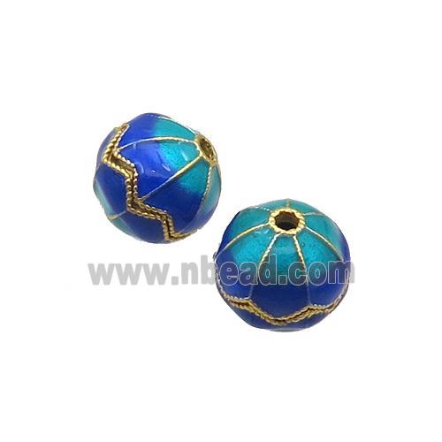 Copper Cloisonne Beads Round Blue Green Gold Plated