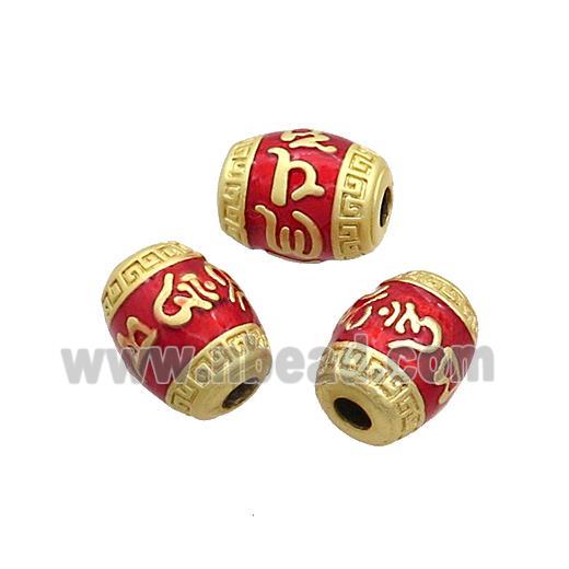 Tibetan Sytle Copper Barrel Beads Red Cloisonne Gold Plated