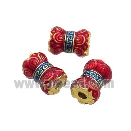 Tibetan Sytle Copper Lotus Beads Red Cloisonne Flower Gold Plated