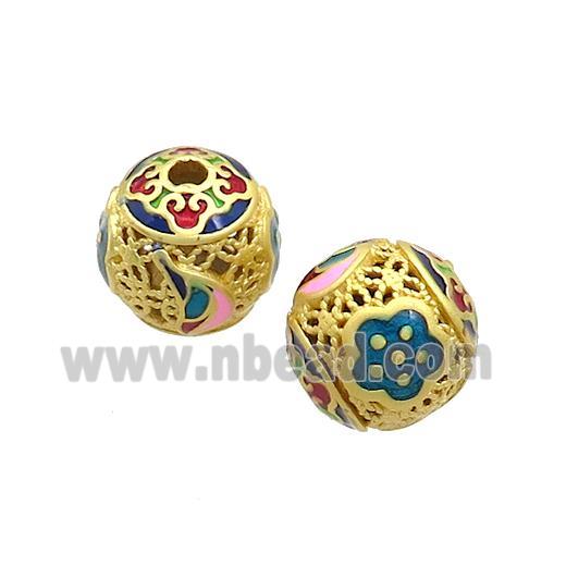 Copper Round Beads Blue Pink Cloisonne Hollow Gold Plated