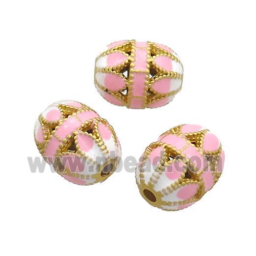 Copper Barrel Beads Pink Cloisonne Lotus Gold Plated