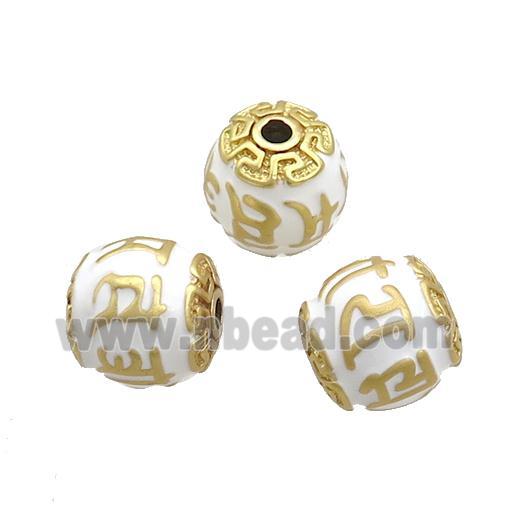 Tibetan Style Copper Round Beads White Enamel Large Hole Gold Plated