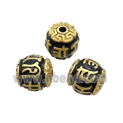 Tibetan Style Copper Round Beads Black Enamel Large Hole Gold Plated