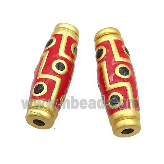 Copper Rice Beads Red Enamel Large Hole Gold Plated