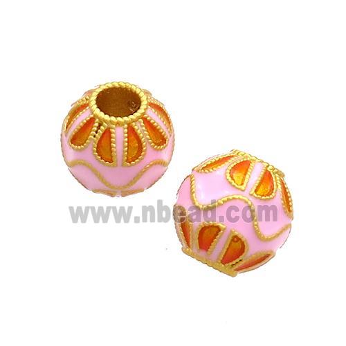 Copper Round Beads Cloisonne Lotus Large Hole 18K Gold Plated
