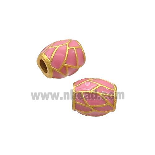 Copper Barrel Beads Pink Enamel 18K Gold Plated