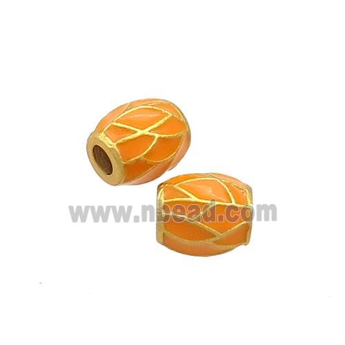 Copper Barrel Beads Orange Enamel 18K Gold Plated