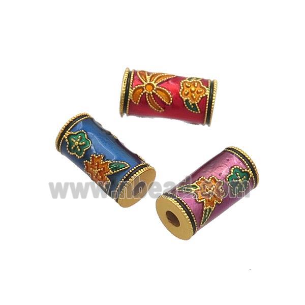 Copper Tube Beads Cloisonne 18K Gold Plated Mixed