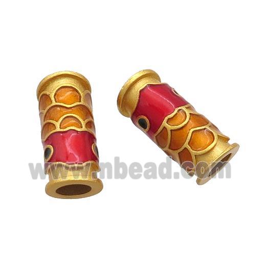 Copper Tube Beads Multicolor Cloisonne Fish Large Hole 18K Gold Plated