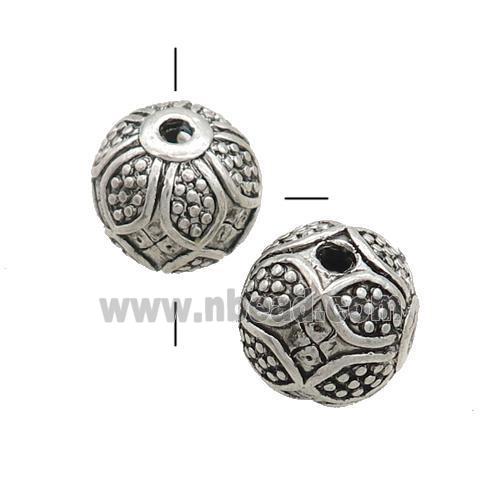 Tibetan Style Guru Beads Zinc T-Hole Round Antique Silver