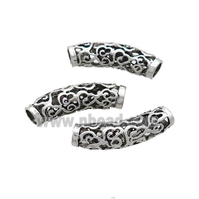 Tibetan Style Zinc Tube Beads Curved Large Hole Antique Silver