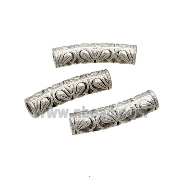 Tibetan Style Zinc Tube Beads Curved Large Hole Antique Silver