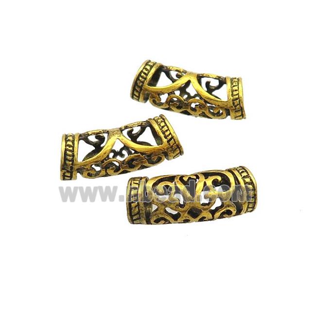 Tibetan Style Zinc Tube Beads Curved Large Hole Antique Gold