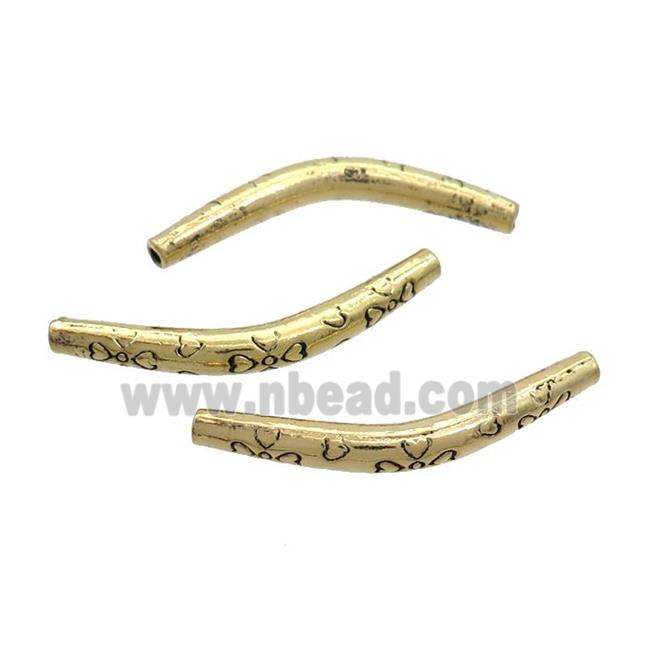 Tibetan Style Zinc Tube Beads Curved Antique Gold