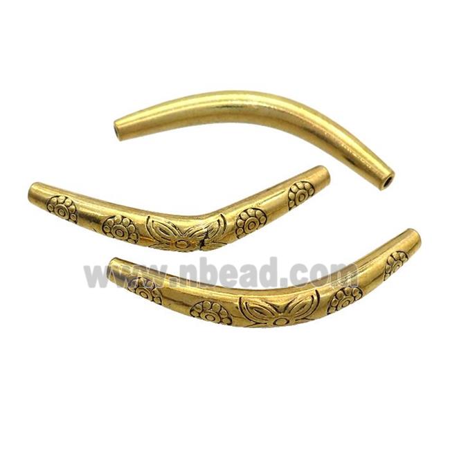 Tibetan Style Zinc Tube Beads Curved Antique Gold
