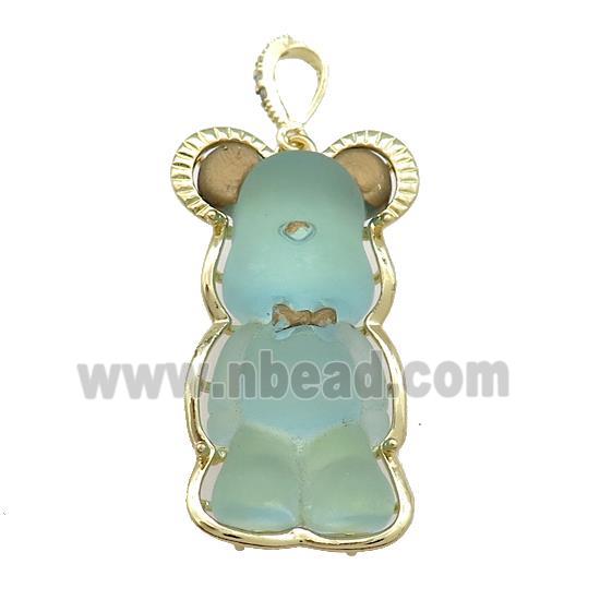 Blue Acrylic Bear Pendant Gold Plated