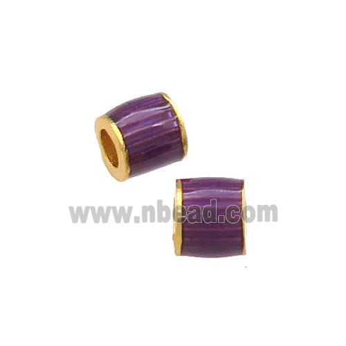 Copper Tube Beads Purple Cloisonne Large Hole 18K Gold Plated