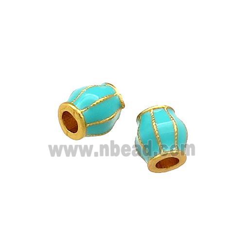 Copper Pumpkin Beads Teal Cloisonne Large Hole 18K Gold Plated