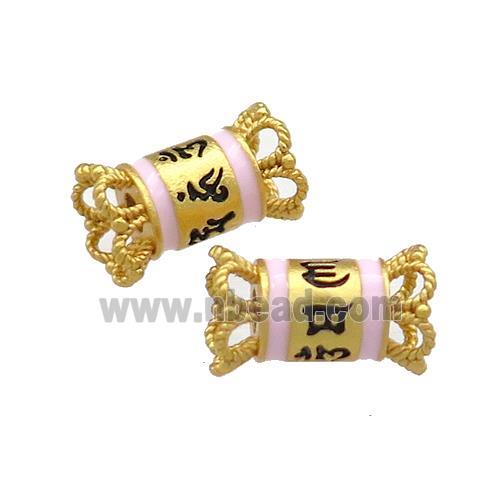 Copper Tube Beads Pink Cloisonne 18K Gold Plated