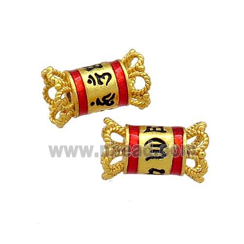 Copper Tube Beads Red Cloisonne 18K Gold Plated
