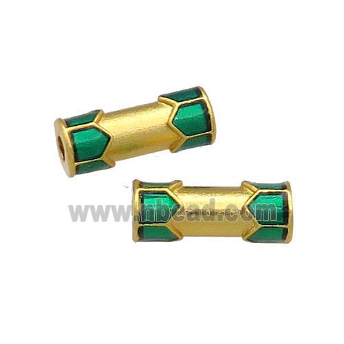 Copper Tube Beads Green Cloisonne 18K Gold Plated
