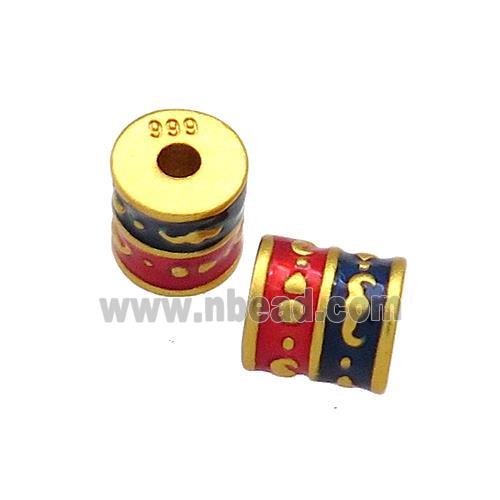 Copper Tube Beads Red Blue Cloisonne 18K Gold Plated