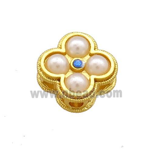Copper Clover Beads Pave Pearlized Resin 18K Gold Plated