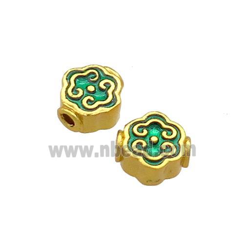 Copper Beads Green Cloisonne 18K Gold Plated