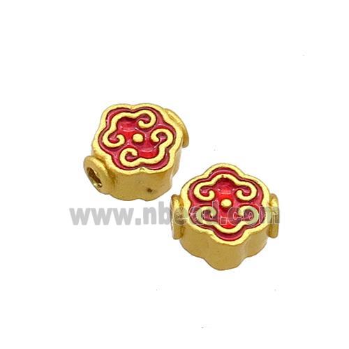 Copper Beads Red Cloisonne 18K Gold Plated