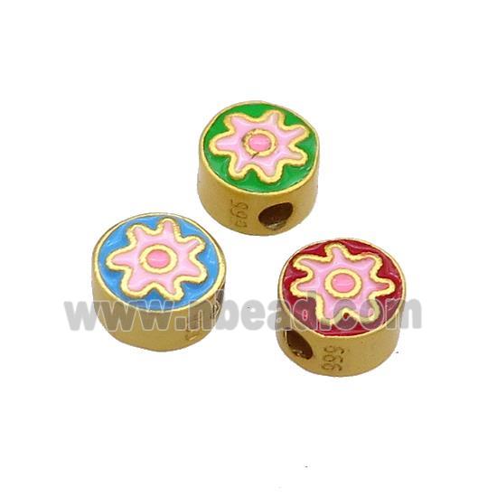 Copper Coin Beads Pink Enamel Sun Charms 18K Gold Plated Mixed