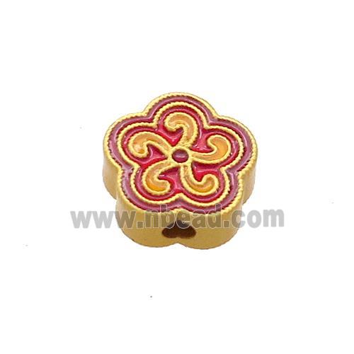 Copper Flower Beads Red Yellow Cloisonne 18K Gold Plated