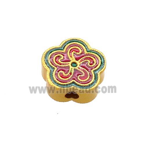 Copper Flower Beads Red Green Cloisonne 18K Gold Plated