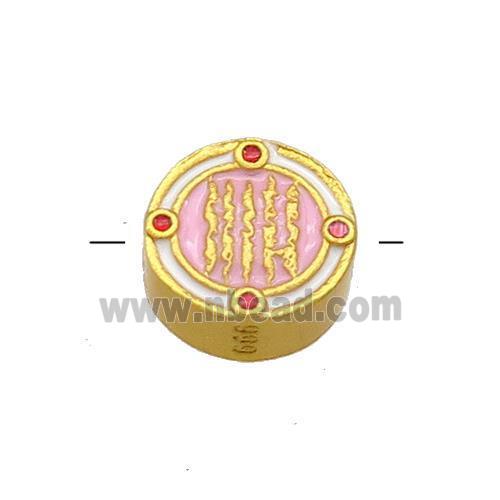 Copper Circle Beads Pink Cloisonne Buddhist 18K Gold Plated