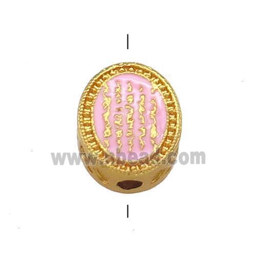 Copper Oval Beads Pink Cloisonne Buddhist 18K Gold Plated