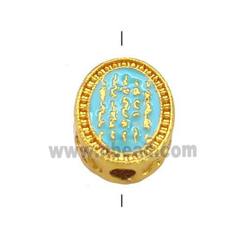 Copper Oval Beads Teal Cloisonne Buddhist 18K Gold Plated