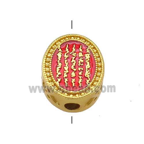 Copper Oval Beads Red Cloisonne Buddhist 18K Gold Plated
