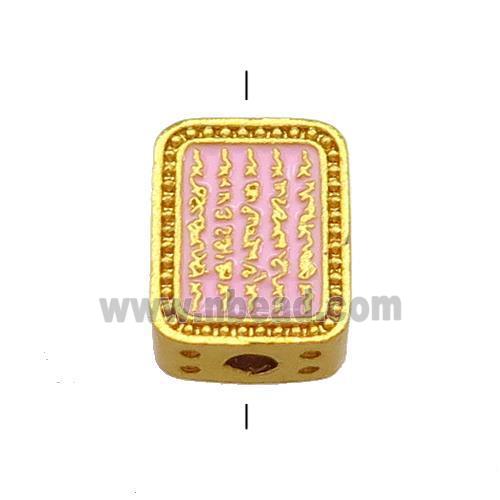 Copper Rectangle Beads Pink Cloisonne Buddhist 18K Gold Plated