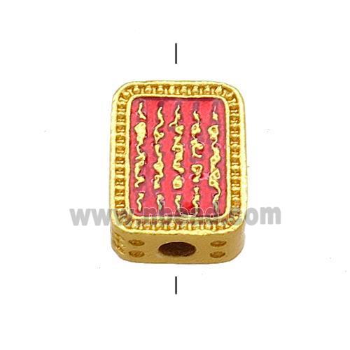 Copper Rectangle Beads Red Cloisonne Buddhist 18K Gold Plated