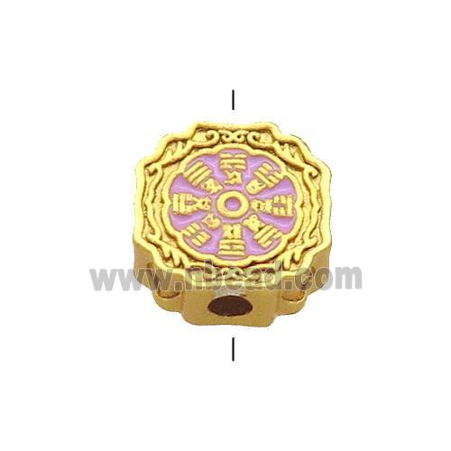 Copper Circle Beads Lavender Cloisonne Chinese Eight Diagrams 18K Gold Plated
